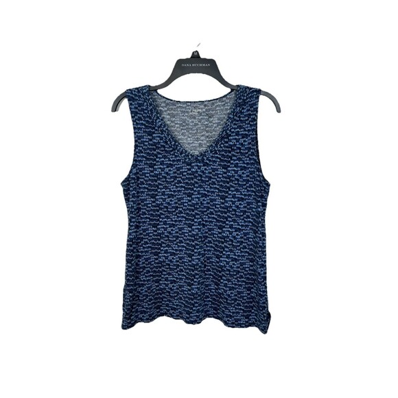 Loft Ann Taylor Knit Tank Top Size L Blue Geometric V Neck Cotton Blend Layering - Picture 1 of 7